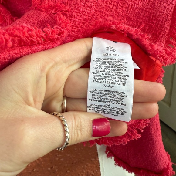 BODEN TEXTURED FITTED CROPPED JACKET PINK CORAL SIZE 10 Business Preppy Fringe - Picture 3 of 7